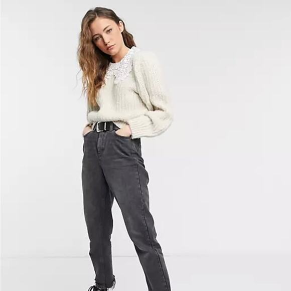 Topshop crochet exaggerated collar sweater in ecru size XL - Picture 2 of 10